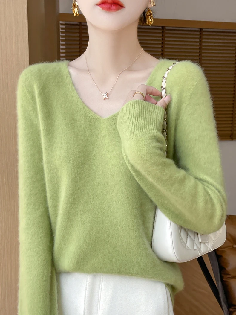 Sweater for Women 100% Merino Wool V Neck Sweater Fall Winter Basic Warm Pullovers Long Sleeve Soft Knit Jumpers Female Clothing - Image 5