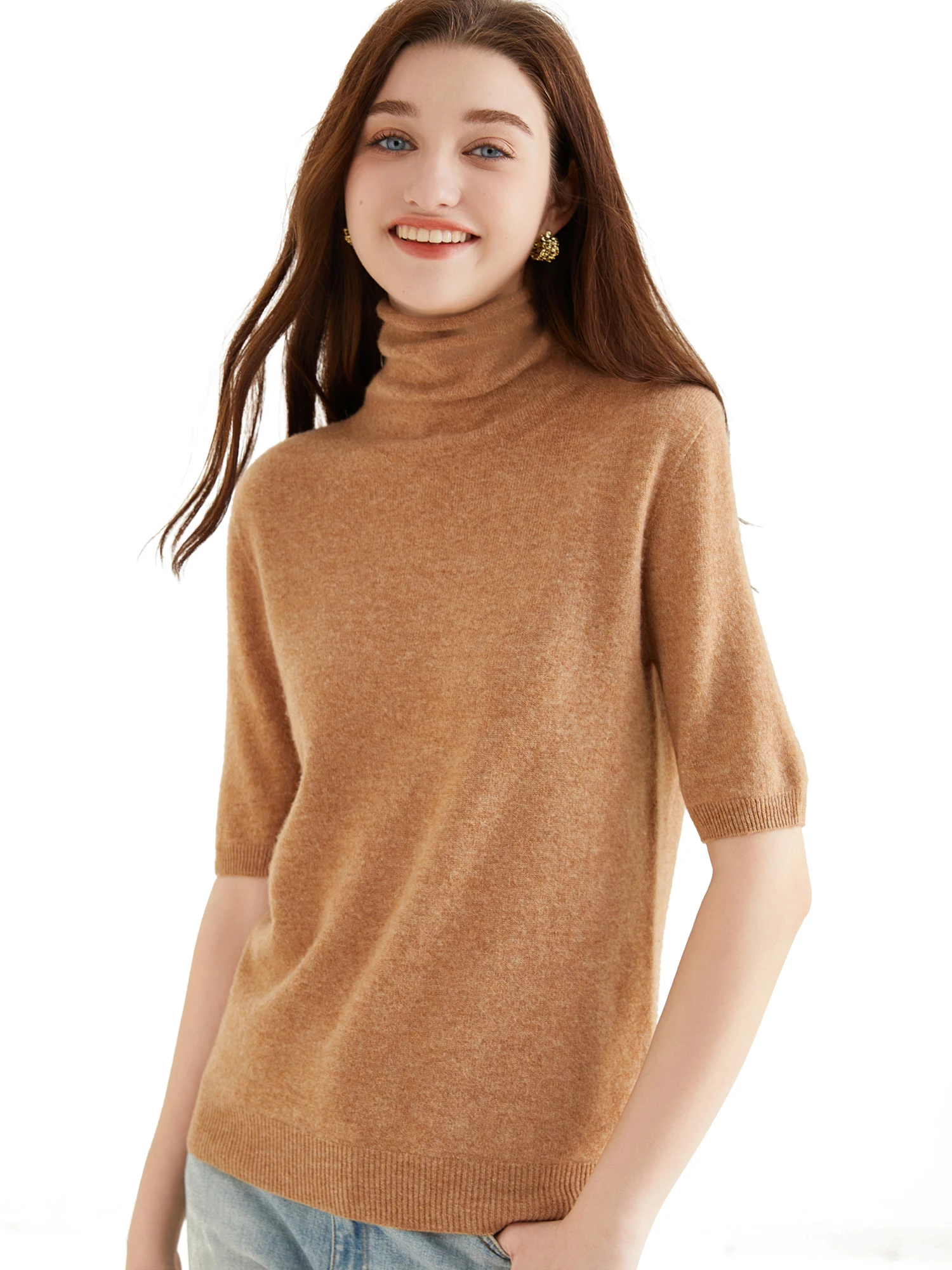 Women's Knit Tops Short Sleeve Fashion Women Sweaters New 100% Merino Wool Knitwears Vintage Sweater Turtleneck Pullover Clothes - Image 4