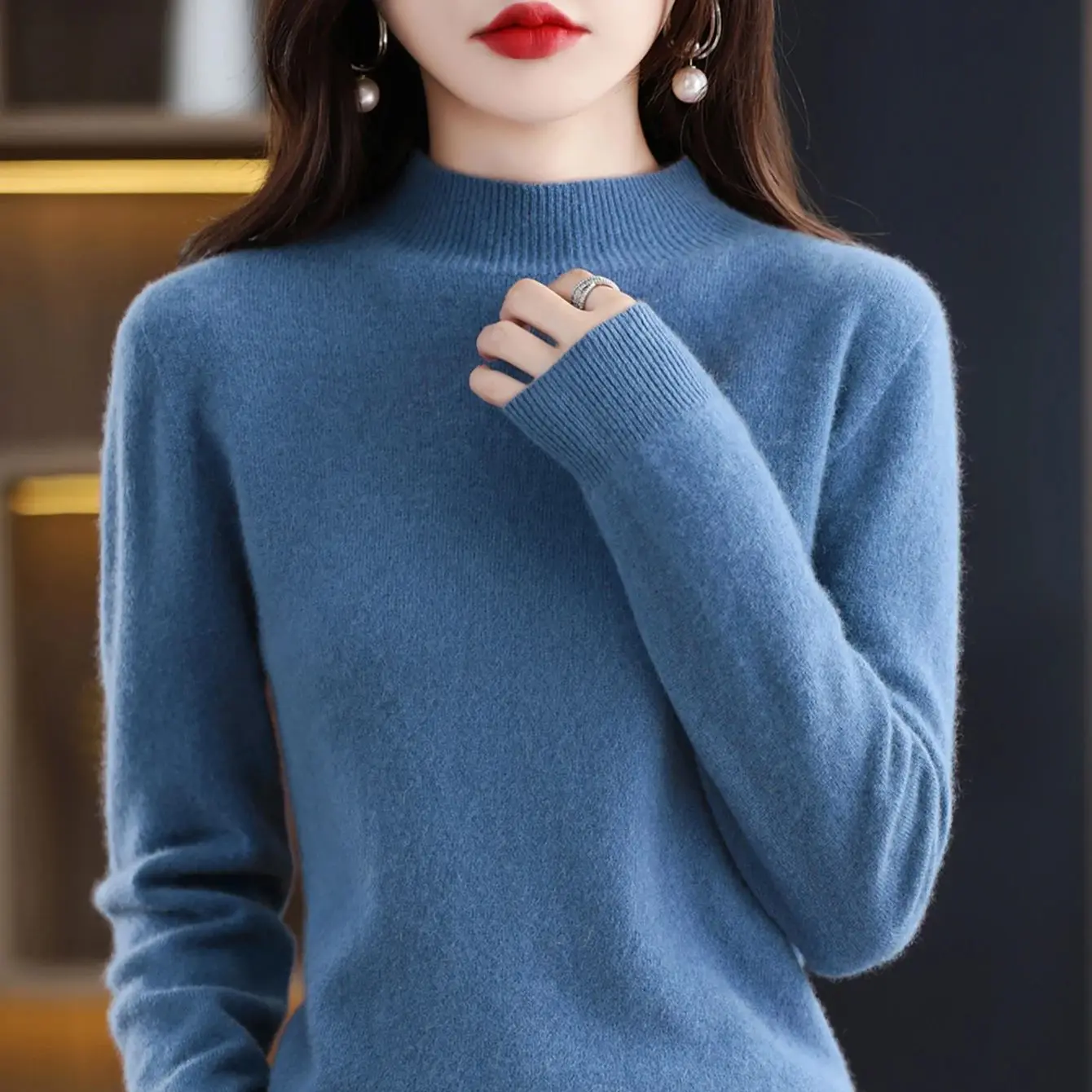100% Merino Wool Cashmere Sweater Women Knitted Sweater Turtleneck Long Sleeve Pullovers Autumn Winter Clothing Warm Jumper Tops - Image 4