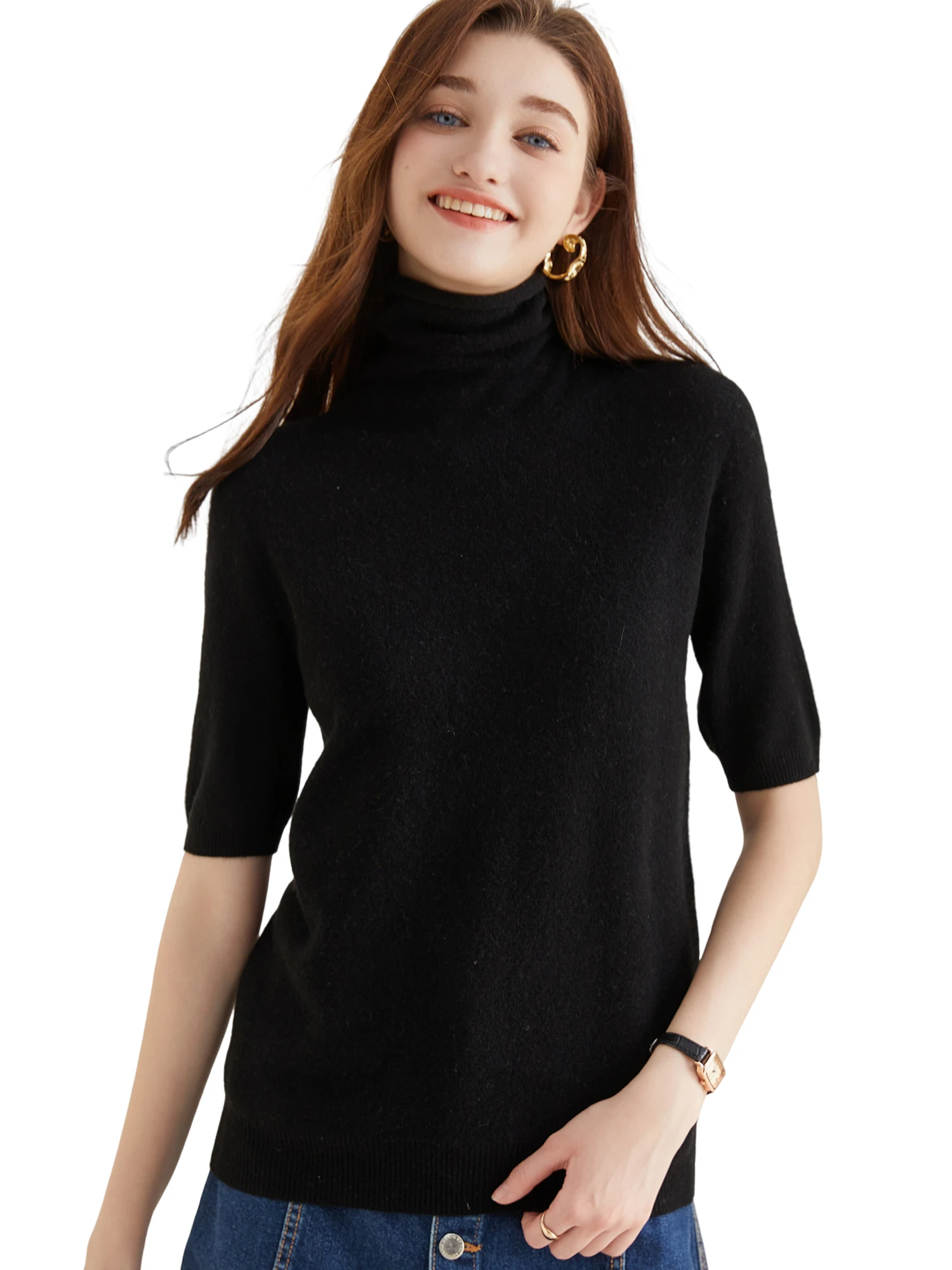 Women's Knit Tops Short Sleeve Fashion Women Sweaters New 100% Merino Wool Knitwears Vintage Sweater Turtleneck Pullover Clothes - Image 6