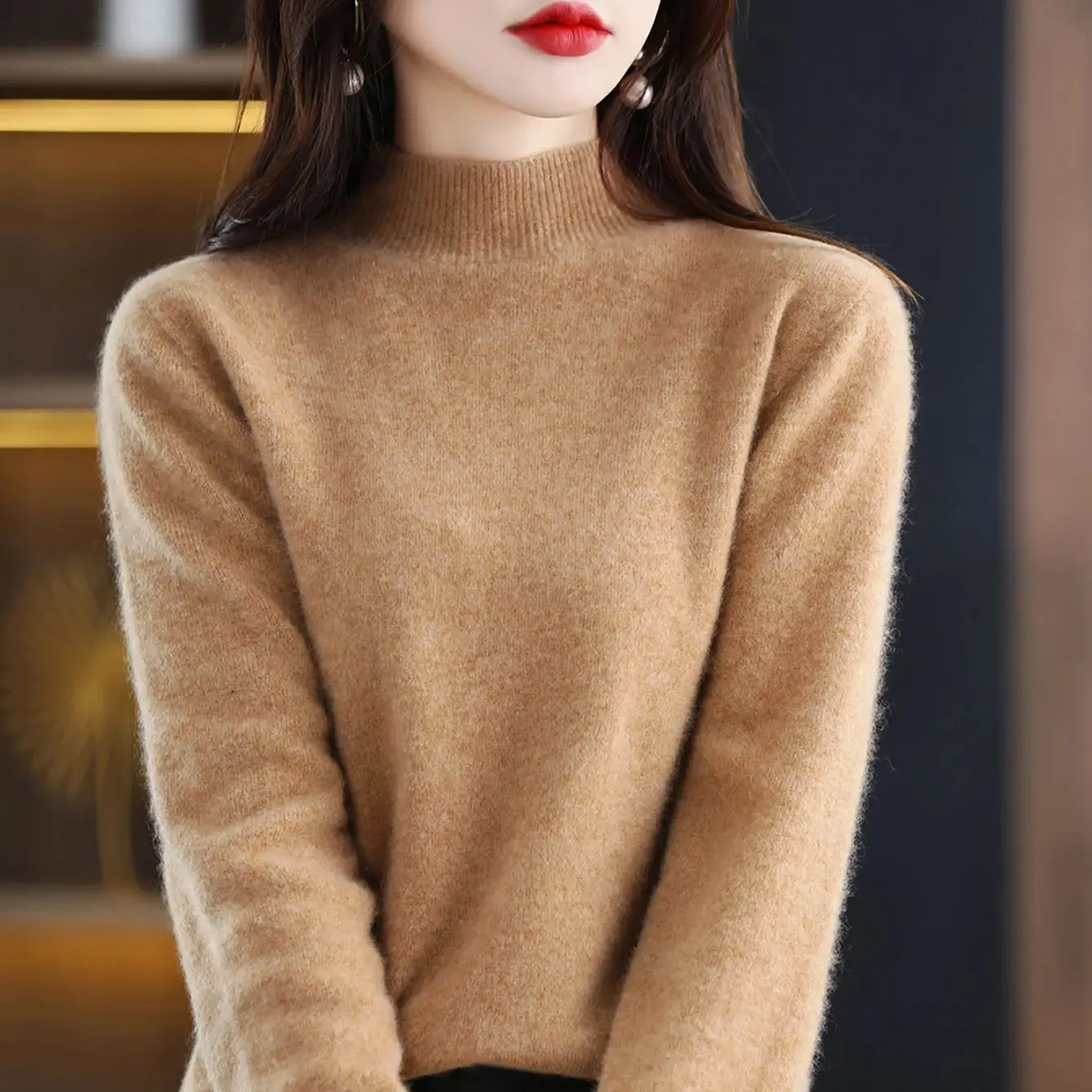 100% Merino Wool Cashmere Sweater Women Knitted Sweater Turtleneck Long Sleeve Pullovers Autumn Winter Clothing Warm Jumper Tops - Image 2