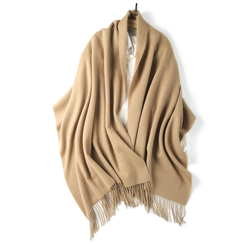 LONGMING New 100% Merino Wool Women Knitted Wrap Shawls Autumn Soft Solid Scarves Winter Warm Classical Plaid Men Tassel Muffler - Image 5