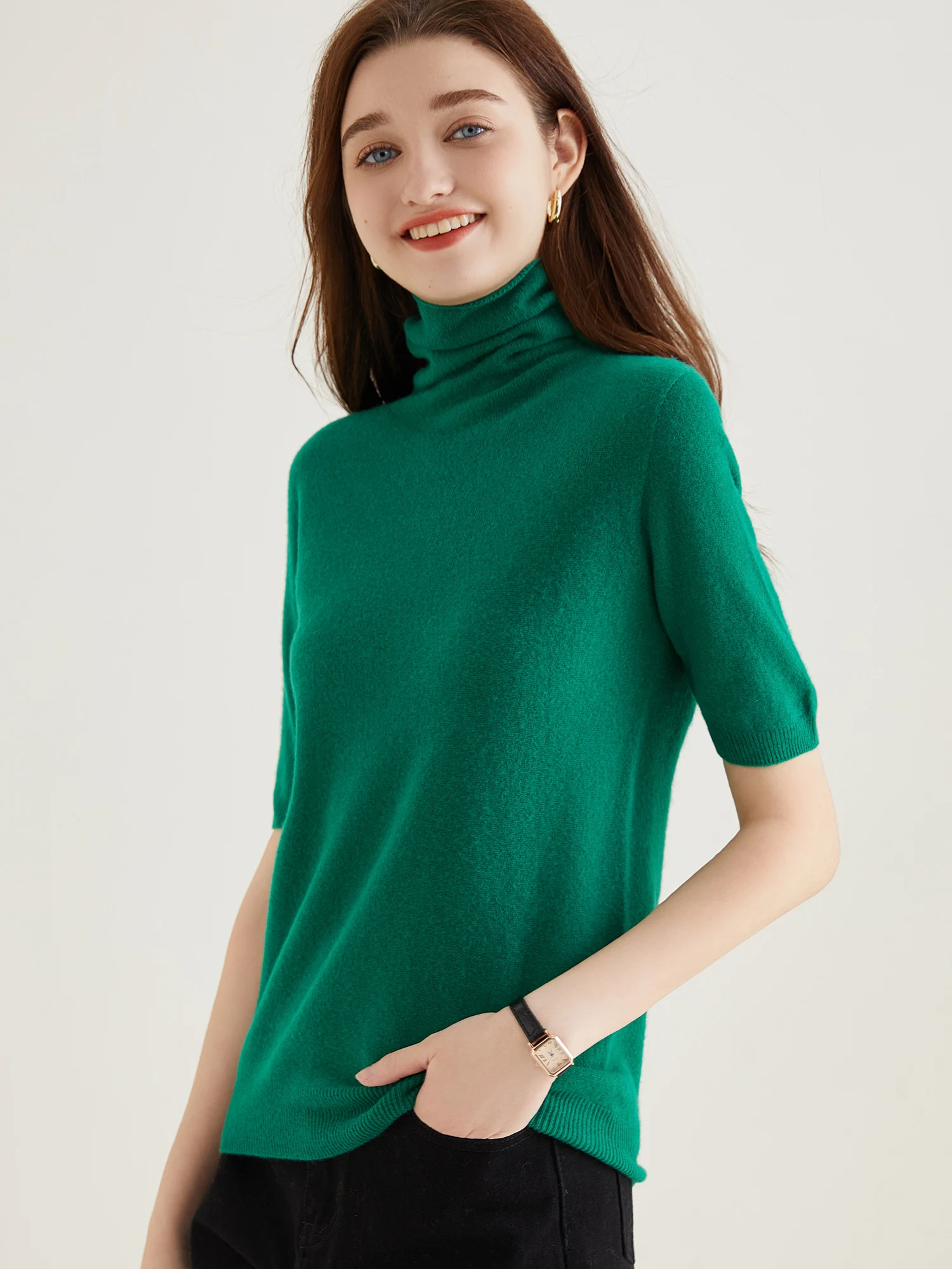 Women's Knit Tops Short Sleeve Fashion Women Sweaters New 100% Merino Wool Knitwears Vintage Sweater Turtleneck Pullover Clothes - Image 5