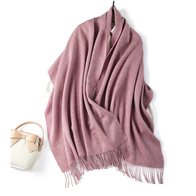 LONGMING New 100% Merino Wool Women Knitted Wrap Shawls Autumn Soft Solid Scarves Winter Warm Classical Plaid Men Tassel Muffler - Image 6